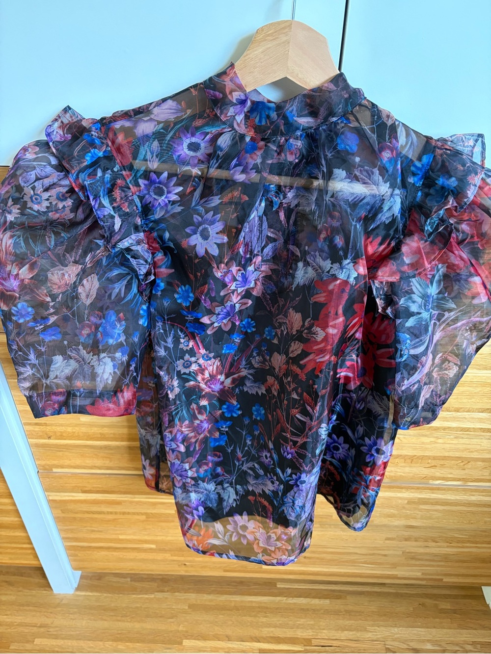 Anthropologie Sheer Floral Puff Sleeve Blouse
